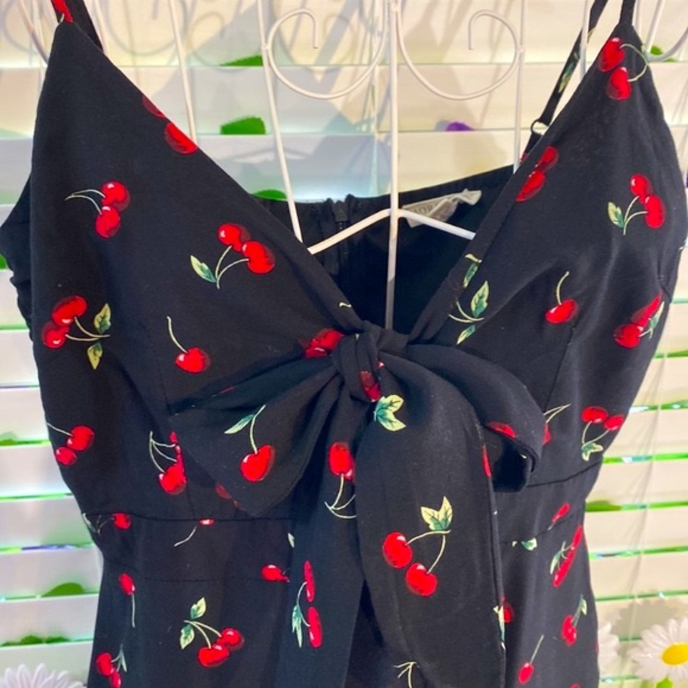 Morrisday black pin-up girl style ruffle dress with red cherries